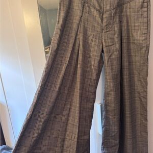 Free People Women's Brown Plaid wide leg pleated Trousers